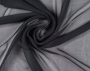 54" Wide 100% Silk Chiffon Black By the Yard (5012M196)