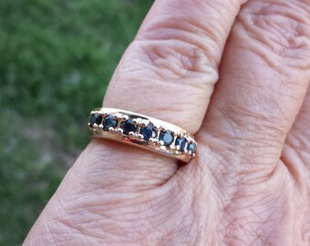 sapphire wedding ring size 10 1980's 1ct genuine blue sapphire 5mm wide wedding band estate vintage 18K gold vermeil sterling ring