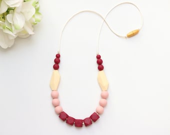 RETIRING* Trendy Silicone Necklace Merlot and Rose | Silicone Teething Necklace, Silicone Nursing Necklace, Breastfeeding Necklace, Chewelry