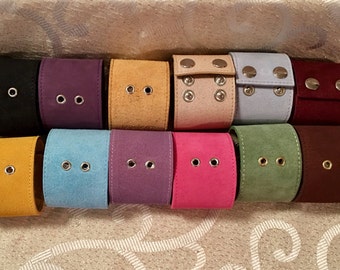 Leather Strap Cuff Bracelet/Wristband-Leather Craft-DIY-Ready to Use/Embellish-Ajustable 7"-8"-Suede-12 Colors-Design Jewelry-2 Grommets