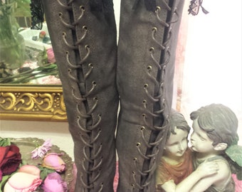 Bohemian Lace Up Goddess~Boho Gypsy Hippie/Medieval /Viking/Game of Thrones/Kuchi Brown Lace Up Boots/Gypsy Coin Boots size 6.5