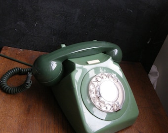 Amazing 1960s two tone green telephone with working dial surround ,, Free uk postage