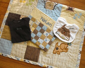 Machine Appliqued Baby Quilt Sets, machine embroidered quilt, embroidered patchwork baby quilt,