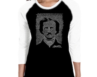 Women's Raglan Baseball Word Art T-shirt - Edgar Allen Poe - The Raven