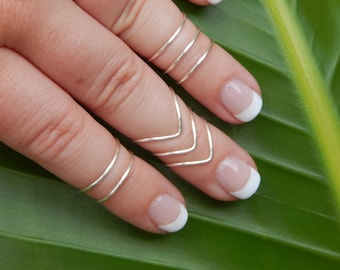 Midi Ring - Set of 8 Knuckle Rings - Sterling Silver - 14k Gold Filled - Stacking Ring Set - Rose Gold - Upper Finger - Above the knuckle