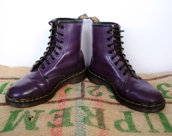 Funky Purple Dr Doc Martens Boots – 90's Vintage Original Made in England Size UK5 US M 6 us L 7 EU 37.5, 8 Hole Punk Combat Boots