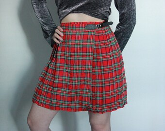 Vintage Red Plaid Pleated Skirt