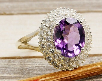 Amethyst Ring - Sterling Silver Ring Size 7 adjustable V610 The Silver Plaza