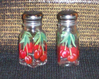 Glass Cherries Salt and Pepper Shakers Cherry Salt & Pepper Shakers, Hand-painted on Glass by Lisa Hayward