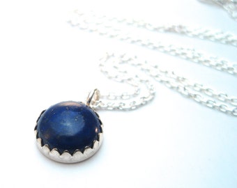 Blue Lapis Necklace, Blue Gemstone Pendant with Silver Chain, Gift for Her