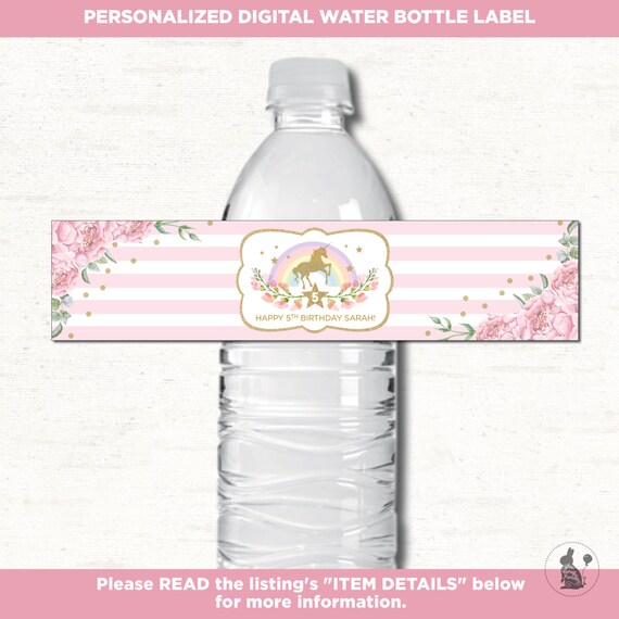 unicorn water bottle labels unicorn birthday favors rainbow