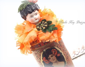 Poppy Art Doll England Perfume Container Antique Inspired Assemblage Art Doll Functional Art Lorelie Kay Original