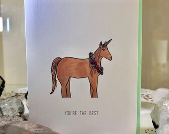 You're the Best, You're Amazing, Encouragement, Congratulations, Card, Greeting Card, Unicorn, Blank Card, Watercolor