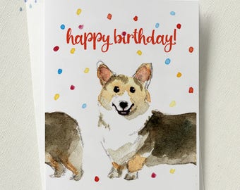 Printable Corgi Birthday Card / corgi gifts / instant download Corgi / watercolor Corgi