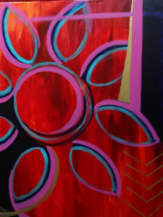 Wildfire, Abstract Acrylic Fire and Flower Painting, 24x30, unframed