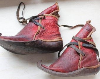 Boots Antique Red Leather Turkistan Child's or Small Woman's- Middle East, Turkey, Anatolia Ethnographic Museum Piece