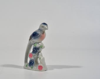 Vintage Blue and Pink Bird Ceramic Figure, Airbrushed Ceramic Bird, Japan marked Bird Figurine, Multi Colored Figure