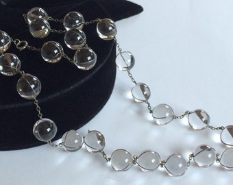 Art Deco Pools Of Light Necklace~Undrilled Rock Crystal Quartz Orbs/Silver