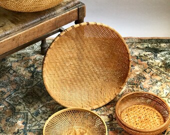 Set of Four Woven Baskets / Set of Baskets / Wall Baskets / Vintage Basket Set