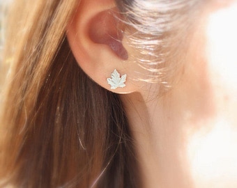 925 Sterling Silver Tiny Maple Leaf Stud Earrings - Maple Leaf Earrings, Autumn Jewelry, Canada Earrings, Sterling Silver Hypoallergenic