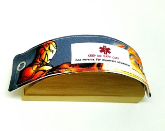 Medical Alert Bracelet Child ID Band Autism Awareness Kid's Allergy Alert Bracelet Iron Man Fabric Bracelet