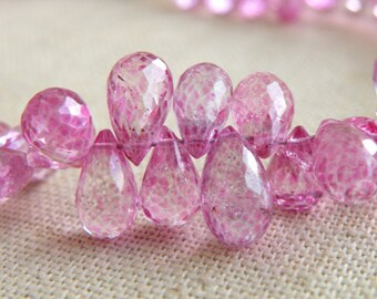 Mystic Pink Topaz Gemstone Briolette Faceted Teardrop 8 to 8.5mm 17 beads
