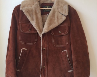 Vintage Genuine Leather Brown Suede Lined 70s Jacket