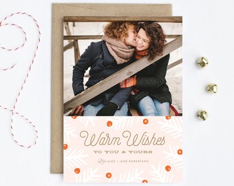 Family Christmas Photo Card - Warm Wishes in Pink