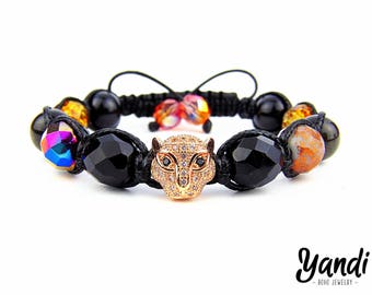 Women bracelet , Shamballa bracelet , Women shamballa , Handmade bracelet , Boho bracelet , Leopard bracelet , Black bracelet , Gift for her