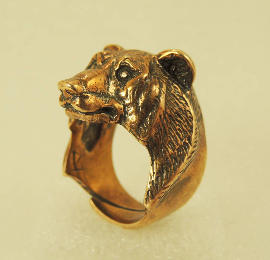 Men's Bronze Big Bear Head Ring Animal Ring Men