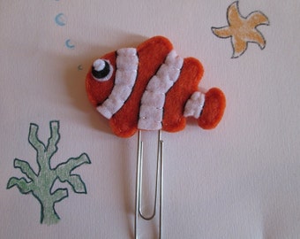 Fish paper clip - Clown fish paper clip - Nemo Felt paper clip - Summer Planner accessories - Planner clip - Bookmark -