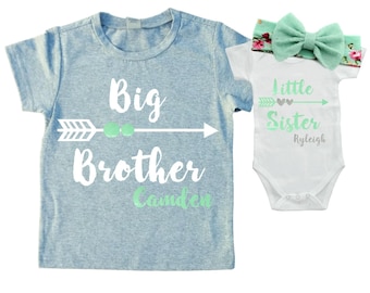 Personalized Big Brother/ Little Sister Shirt / Onesie set. Matching Big Brother Little Sister Set. Matching Sibling Set. Sibling Shirts