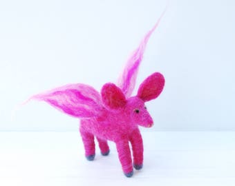 Pigs Do Fly - Needle Felted Flying Pig, Pink Felted Pig, Needle Felt Ornament, When Pigs Fly, If Pigs Fly, Felt Flying Pig, Pig With Wings