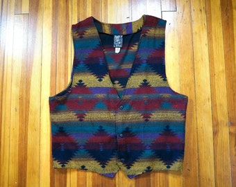 Vintage Aztec Western Attitudes Vest Button UP // Hipster Vest // Size Large // USA Made