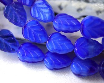 Blue Leafs, Leaf Beads, Czech Beads, Beads, N1863