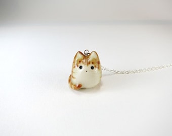 Orange Tabby Cat Necklace Tabby Jewelry Cat Jewelry Gift Ginger Cat Orange Ceramic Cat Charm Fat Cat Necklace Porcelain Orange Stripe Cat