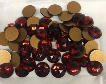 Cabochons. NOS. 18mm Vintage Glass Jewels. Dark Rose. Sold by lots of 6 pieces.