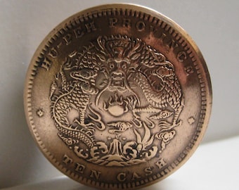 Vintage Chinese Bronze Dragon Ten Cash Coin Pill Box / Snuff Box / Stash Box / Keepsake Handcrafted In Trench Art Style