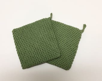 Moss Green, Crochet Pot Holder, Green, Crochet Hot Pad, Handmade, Set of 2, Kitchen Accessories