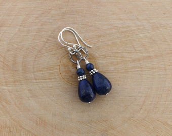 Lapis Lazuli Earrings, Lapis Earrings, Dark Blue Dangles, Lapis Drops, Lapis Lazuli Jewelry, Sterling Silver