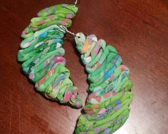 Leather "moonies" earrings with batik fabric.