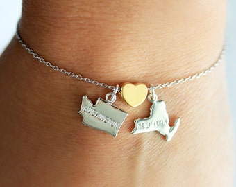 Build Your Own State Chain Bracelet - Silver Gold State Bracelet Personalized Gift Bridesmaid State Pride State Charm State Pride Gift Her