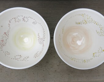 Handmade White Ceramic Desert Bowl Hand Drawn Swirling Dots One of a Kind Modern Gift Idea Home Decor, Artisan Pottery by Licia Lucas Pfadt