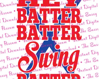 Hey Batter Batter Swing Batter Vinyl Cut File, SVG, DXF, Decal, Iron On, Heat Transfer, Vinyl Cut File, Baseball, Softball Art, Bat