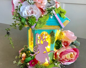 Fairy Lighted LanternCenterpiece, candle , Enchanted Forest, Tinkerbell,wedding, party,baby shower, lighted, home, Fairy garden