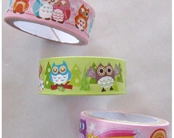 HAPPY Set of 3 rolls of 250cm decorative tape - OWL
