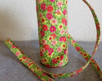 Insulated Water Bottle Carrier - Pink Floral on Green