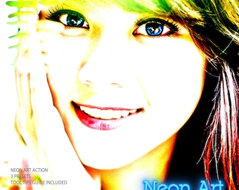 Neon Art Actions: Photoshop Actions and Photoshop Elements Actions - Commercial Use INSTANT DOWNLOAD