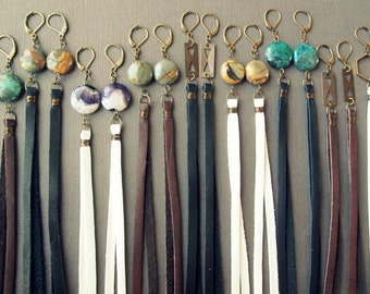 Long Leather Earrings - Boho Earrings - Long Tassel Earrings - Leather Fringe Earrings - Long Dangle Earrings - Boho Leather Jewelry