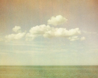 Nautical ocean sea waves beach nature clouds seaside maine green pastel modern surreal